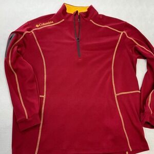 Columbia Golf Mens Large Maroon Red Yellow 1/4 Zip Pullover Sleeve Pocket L/G